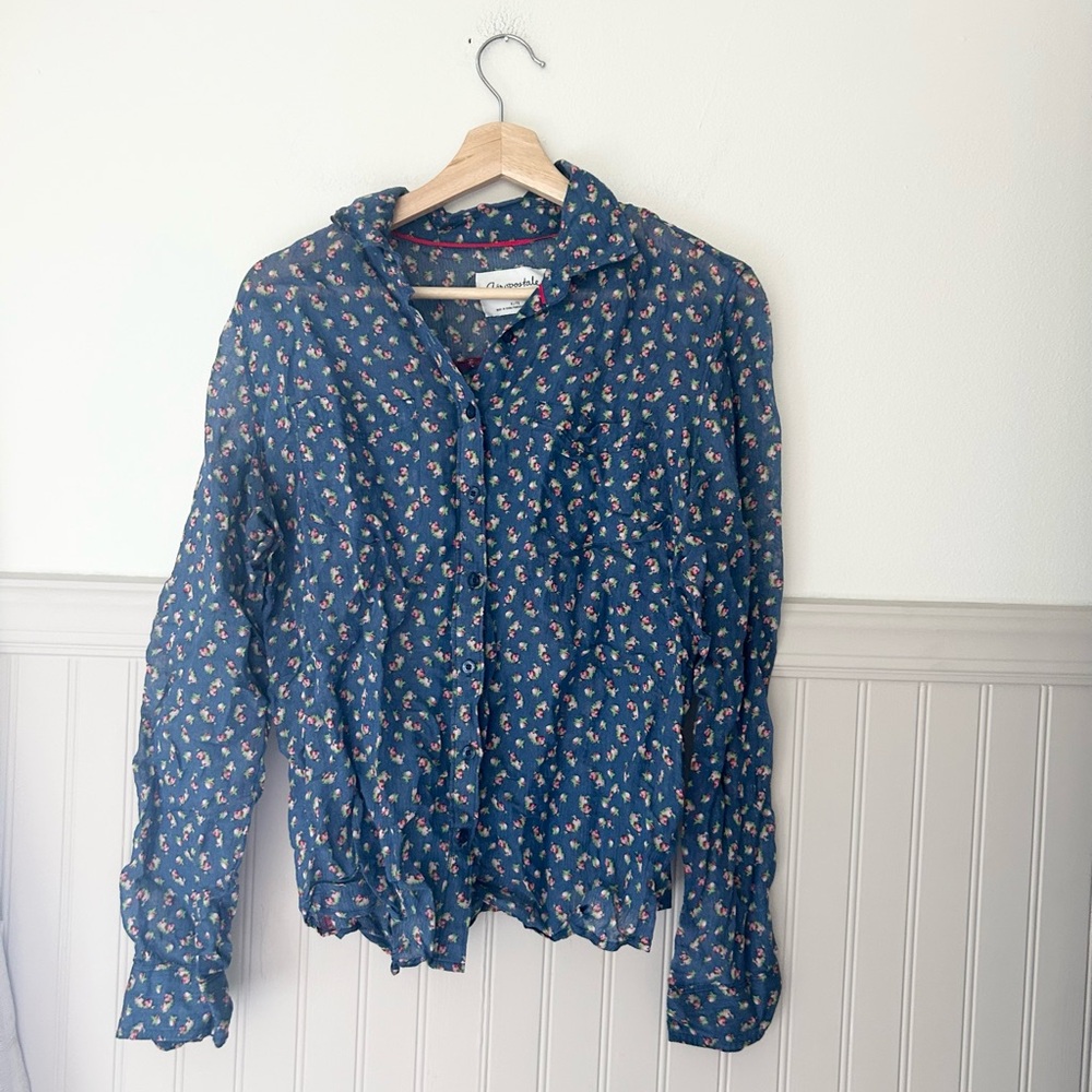 Aeropostale XL Lightweight Sheer Long Sleeve Blue Floral Button-Down Shirt